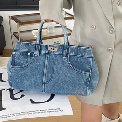 Vintage Denim Tote Bags For Women Luxury Designer Handbag Purses 2024 New In Large Capacity Simple Commuting Shoulder Crossbody