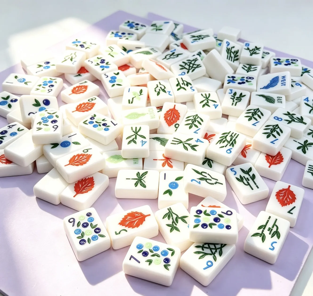Ceramic White Acrylic American Mahjong Set 160 Tiles 36mm Floral Leaf Pattern Mahjong Tiles Hand Painted Carved Mahjong