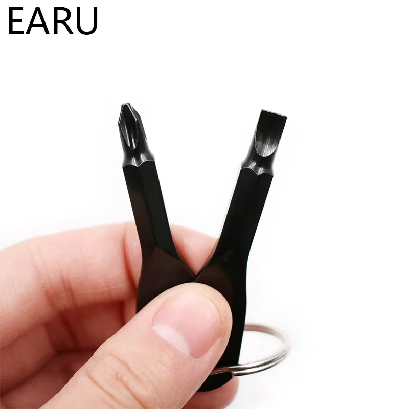 1 Set Stainless Steel Mini EDC Multifunction Screwdriver Key Shape Slotted Screwdrivers Keychain Pocket Repair Tool