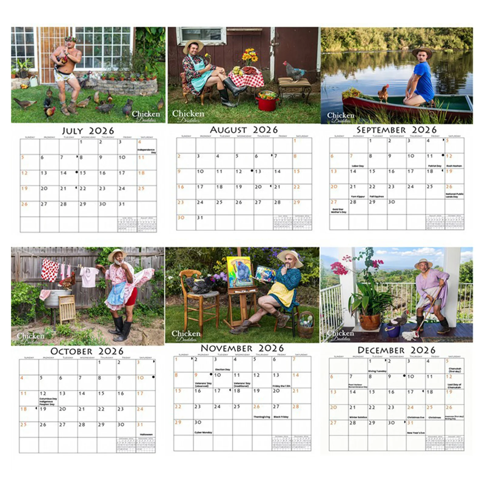 2026 مضحك الدجاج الأب جدار التقويم A4 حجم الإبداعية الفكاهة تصميم للمنزل مكتب ديكور هدية ورق بطاقة بيضاء OPP التعبئة والتغليف