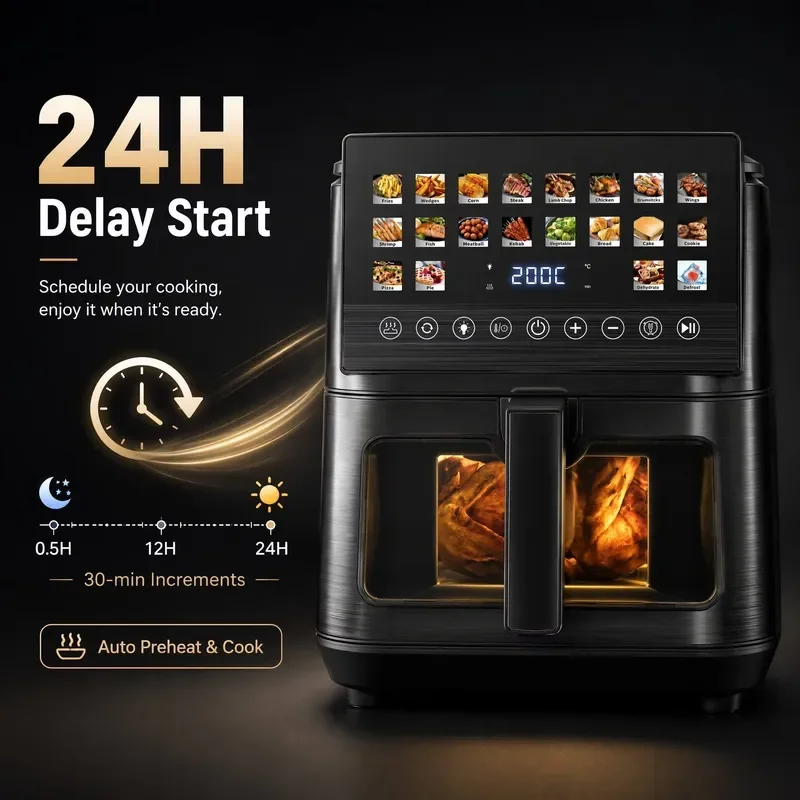New Arrival 9L Smart Air Fryer 24H Delay Start Up Down Dual Heating 20 Auto Programs Touch Digital Stainless Steel