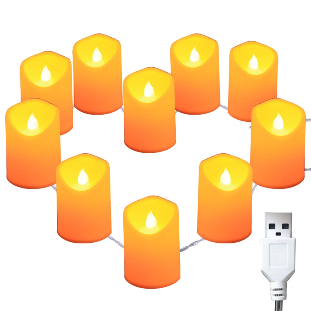 

Led Electronic String Lights Usb Powered Glitter Flameless Candles Warm White Decorative Lamps For Wedding Party Candle Supplies
