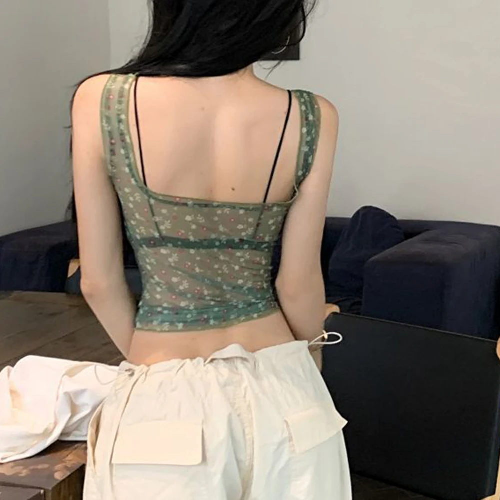 

Perspective Mesh Tank Summer Mesh Top Daily Casual Wear Sleeveless Casual Shirt Slight Stretch Fabric Vacation Fashion Top