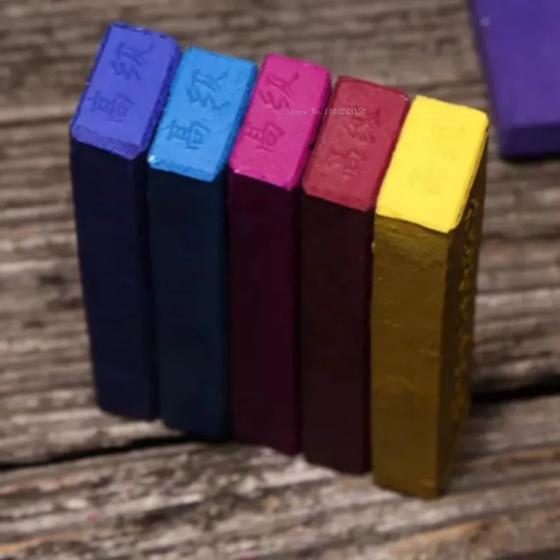 5-Color Wooden Box Study Four Treasures Color Ink Set Ancient Method Materials Art Painting Calligraphy Practice Ink Ingots