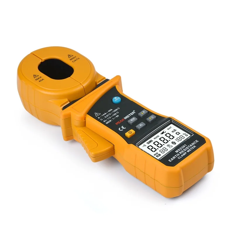 PEAKMETER Ground Resistance Clamp Meter MS2301 Auto ranging Orange 40A RMS High Sensitivity Multifunction Resistance Insulation