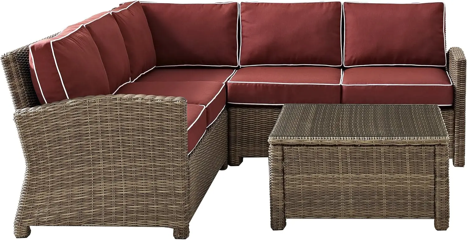 Conjunto secional de vime ao ar livre, KO70019WB-SG, 2 Loveseats, cadeira de canto, mesa de café, 4 pcs