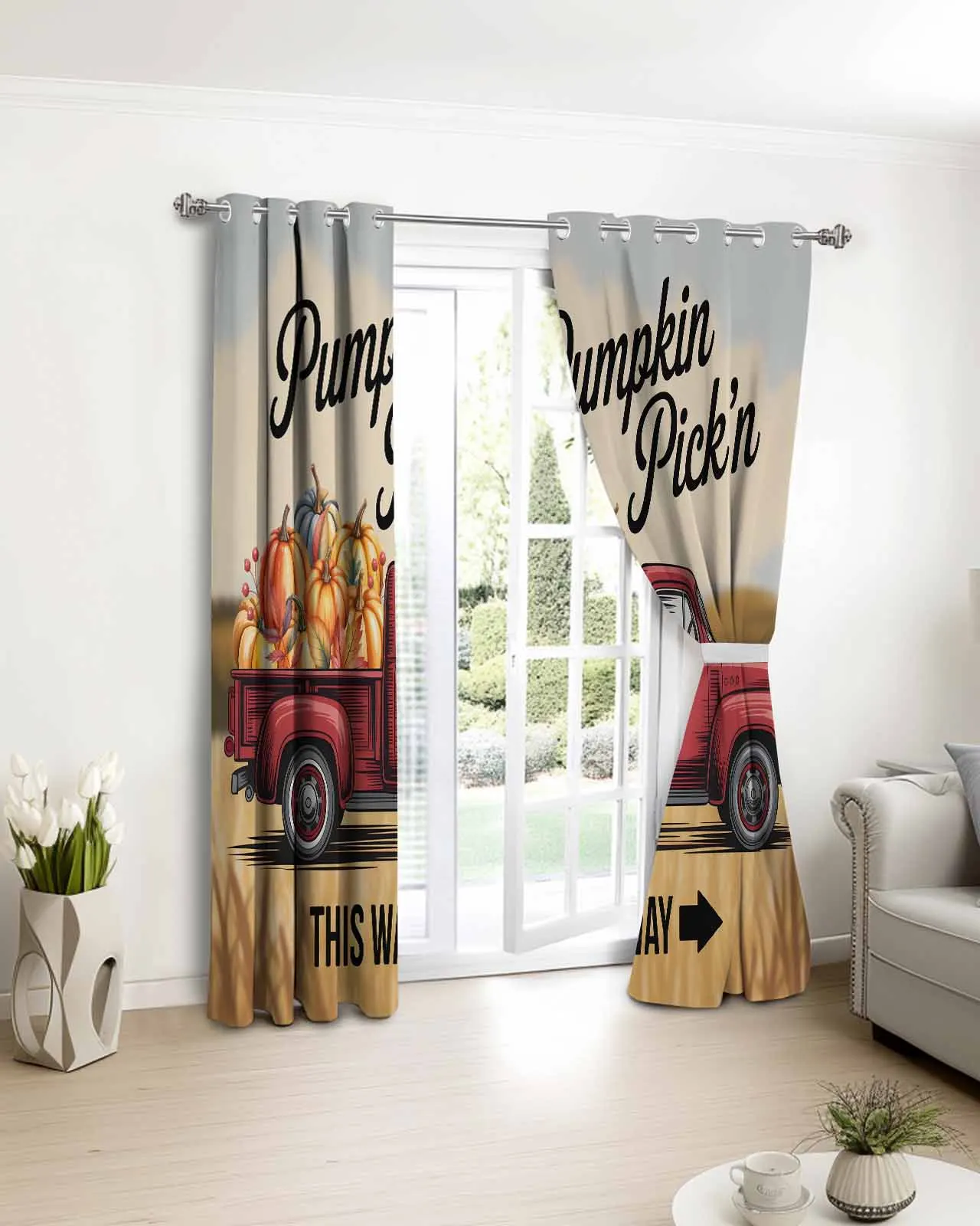 

Vintage Pumpkin Pick'n Truck Curtains For Kitchen Bedroom Window Treatment Curtains for Living Room Home Decor Drapes