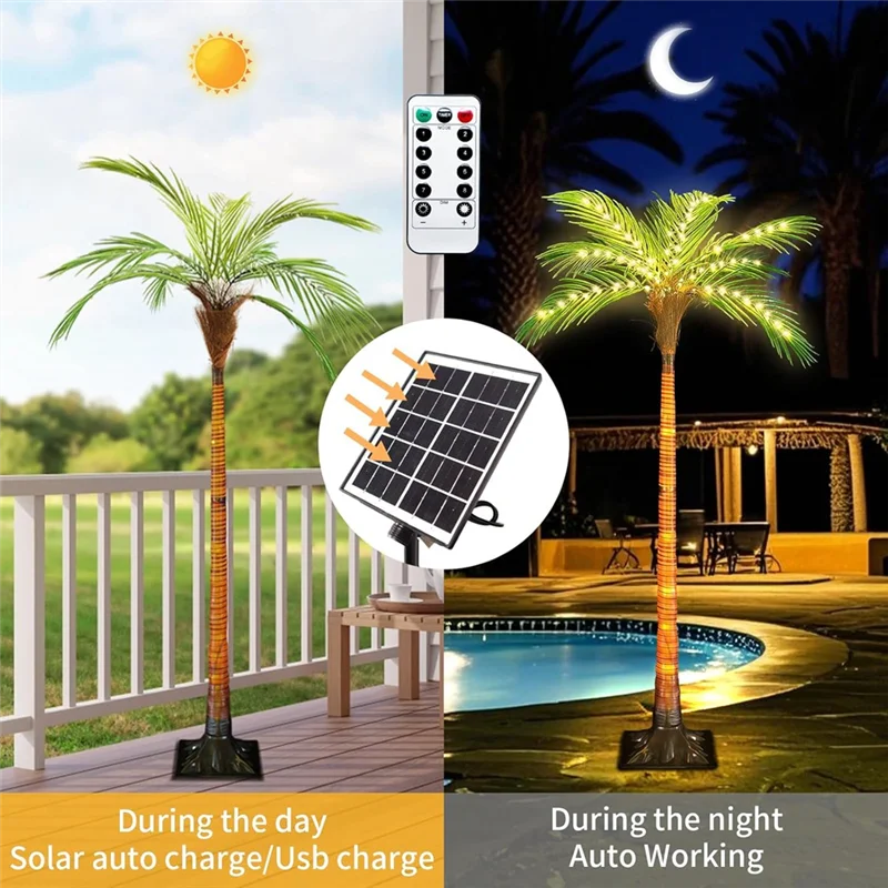 

ABFI Солнечные лампы пальмы 4,6 фута Искусственное пальма для сада в бассейне, бара, пальмы