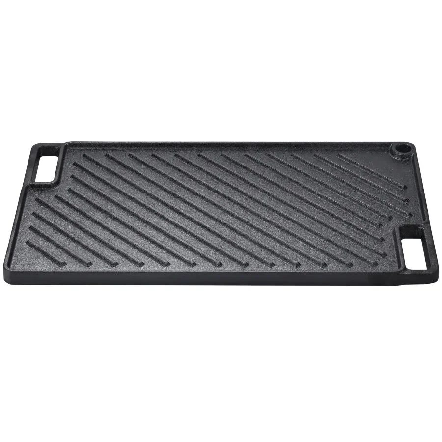 Reversible Cast Iron Grill and Griddle 9.7"x16.7" Pre-Seasoned Rectangular Pan Double Burner Non-Stick Cookware with Handles Fl