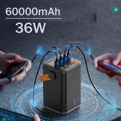 60000mAh large capacity powe bank 36W high power outdoor emergency energy storage power supply outdoor power bank with LED light