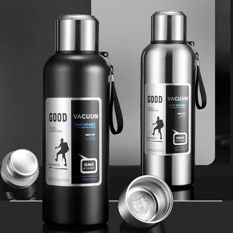 600-2000ml Stainless Steel Thermos Water Bottle Portable Large Capacity Vacuum Flasks Cold And Hot Thermal Thermos With Rope