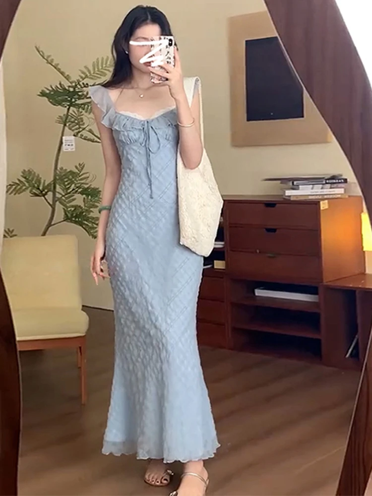 เอเล บลู อาทูเร สเว ดร. ผู้หญิง ซัมเมอร์ 2025 ดีไซน์หางปลาใหม่ ให้ความรู้สึกหรูหรา บอดี้คอน ยาว ดร. สวีท สเล ไฮ...