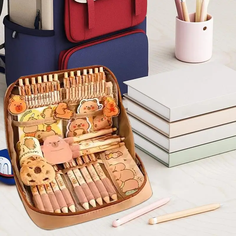 Capybara School Supplies Capybara Notebook 12 Compartments Wide-Opening Bag Cute Pouch Supplies Decorations For Kids Girls