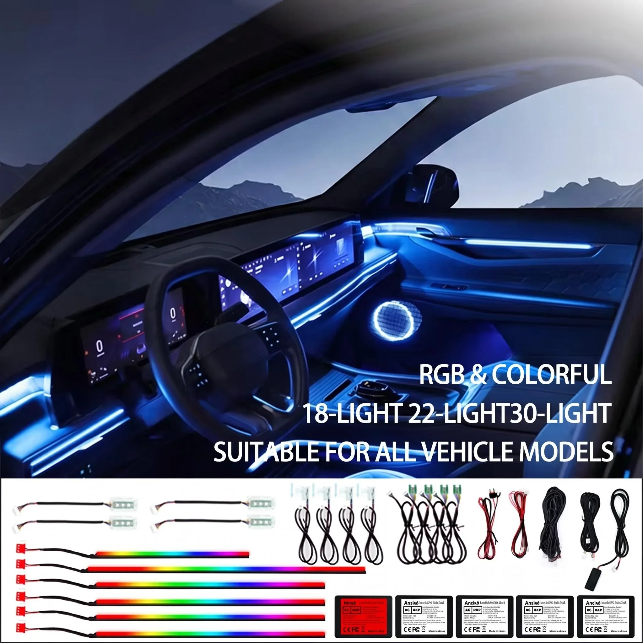 Universal Symphony Car Ambient Light 128 Color LED Strip Acrylic Backlight Interior Atmosphere Lamp for Car