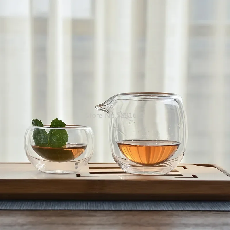 100ml/200ml Heat-Resisting Clear Double Wall Layer Glass Tea Pitcher Gongdao Tea Cup Cha hai fair mug