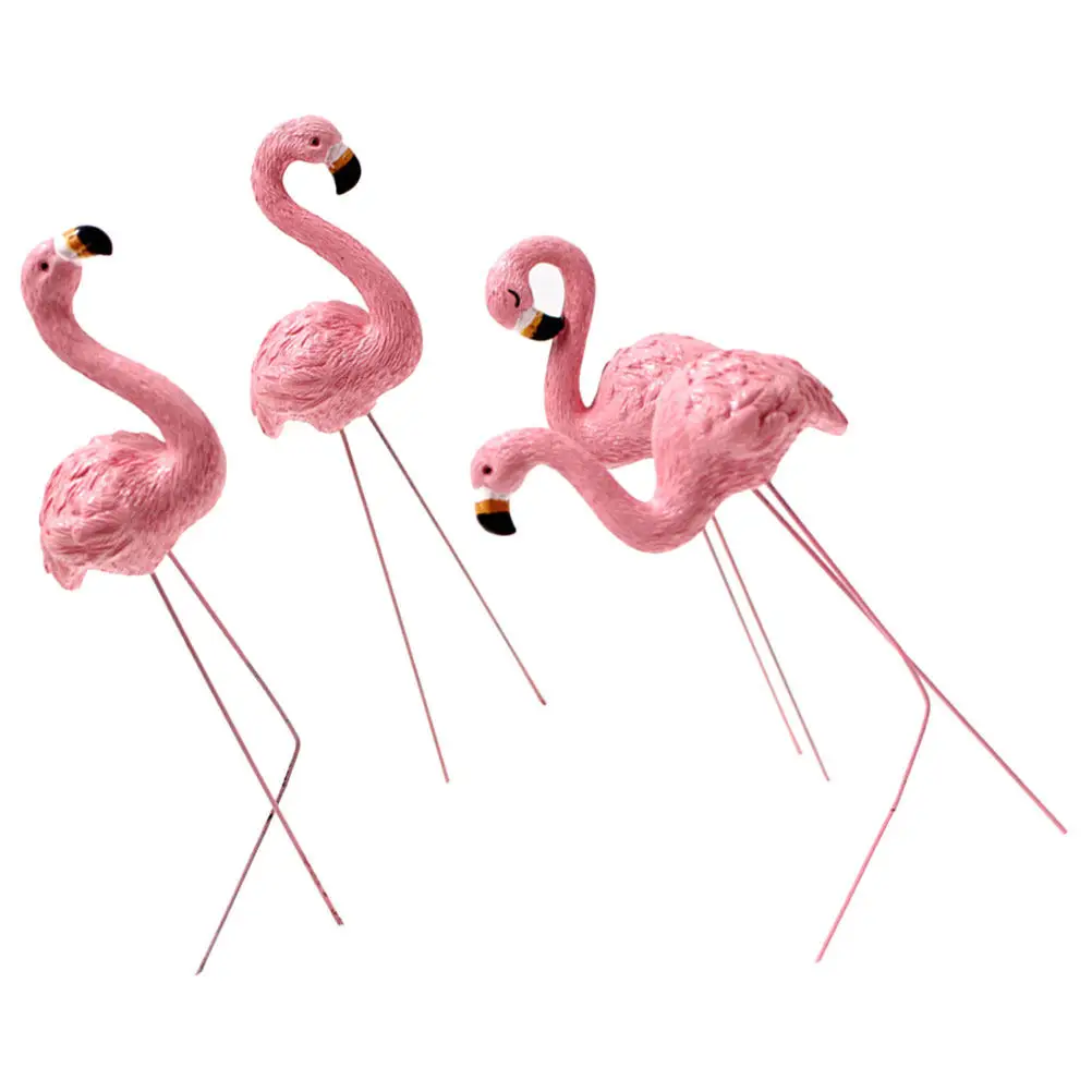 4Pcs Flamingo Micro Landscape Ornament Resin Craft Lawn Garden Decoration Detachable Leg Miniature Plant Pot Bonsai Insert Decor