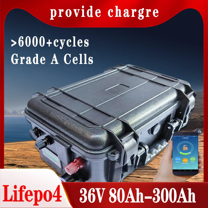 

LiFepo4 36V 100Ah 80Ah 120Ah 150Ah 200Ah 300Ah Lithium Battery with Bluetooth BMS for Fishing Boat Propeller Solar System RV