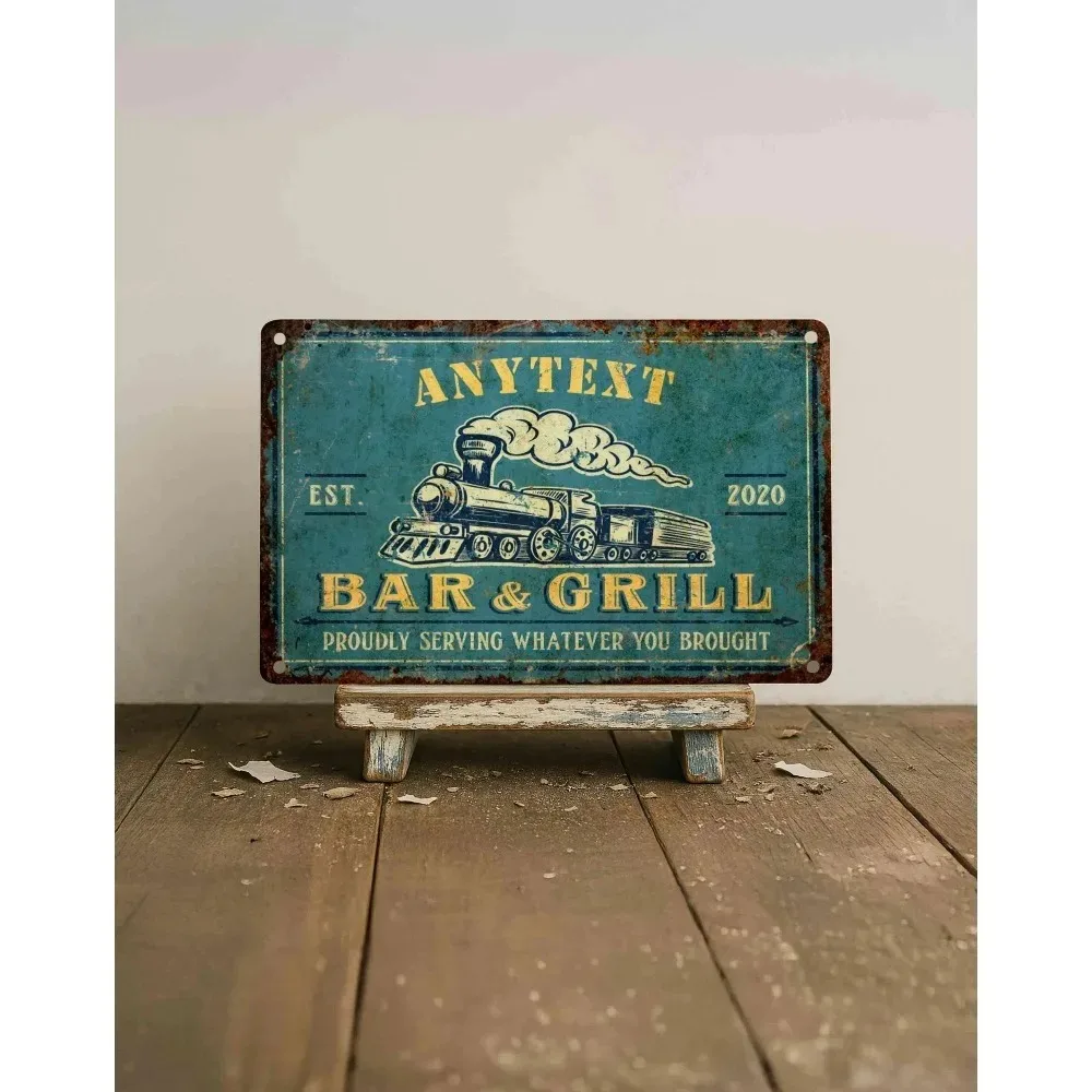 CIFbuy 2D Flat Distressed Teal Bar & Grill Metal Sign Custom Text Est Year Pub Plaque