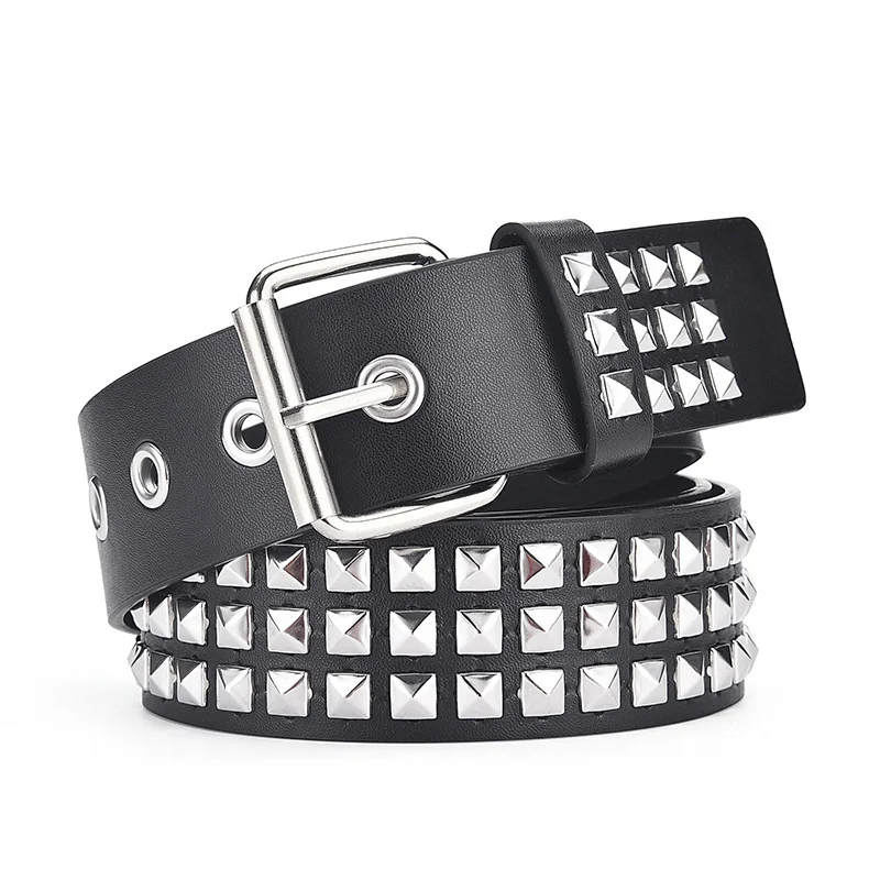 Neuer quadratischer Perlen-Nietengürtel für Damen, Heavy-Metal-Gürtel für Männer und Frauen, Y2K europäischer und amerikanischer Punk-Rock-Jeansgürtel. – Detail 5