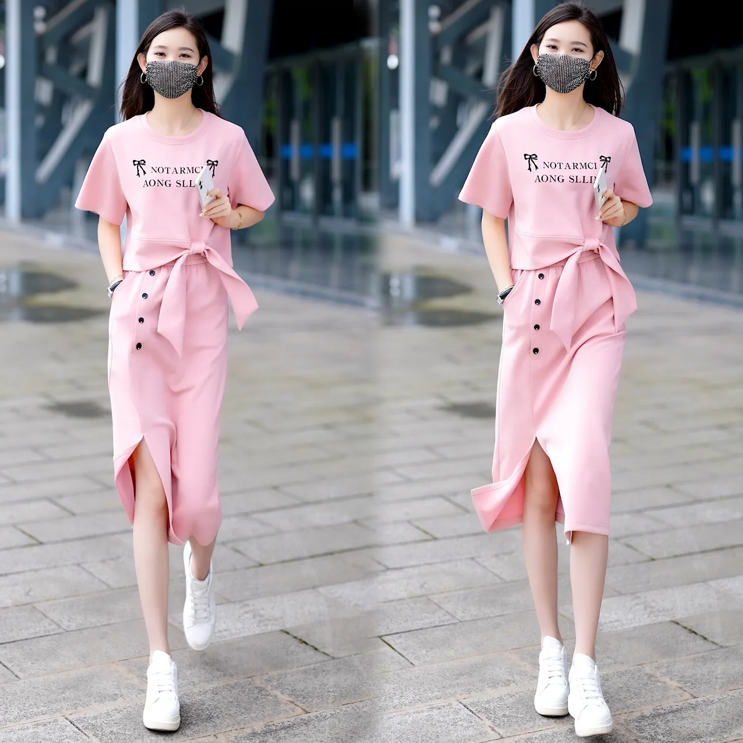 Bow Casual Fashion Sportwear Suit Monet Garden Style Skirt Wear Foreign Style Age Reduction Two-piece Dress Women