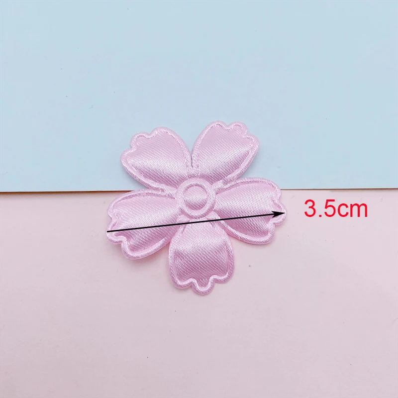 100Pcs 3,5 CM Stoff Blume Gepolsterte Appliques Nähen auf Patches Kleidung Hüte Haarnadel Ornament Zubehör DIY Handwerk Verlegenheit – Detail 5