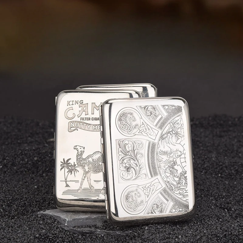 

White copper double gun 16 cigarette box, pressure resistant and waterproof creative carved cigarette box, smoking accessories