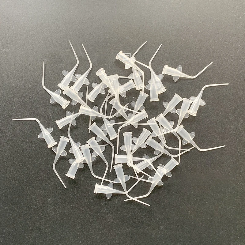 Embout d'aiguille d'irrigation dentaire jetable, 100 pièces/sac, aiguille de livraison d'hydroxyde de Calcium, pointe de seringue en plastique 0.25/0.35/0.4mm