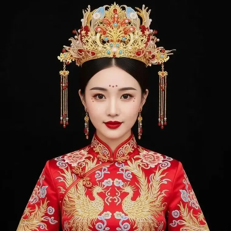 Chinese Vintage Workmanship Fringe Phoenix Hair Crown Set Girls Hanfu Xiuhe Bride Headwear Jewelries