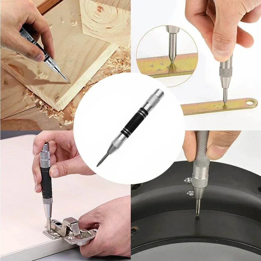 128mm Automatic Center Punch Spring Loaded Marker Wood Glass Press Dent Drill Non Slip Handle Conical Point Chise Hand Tools