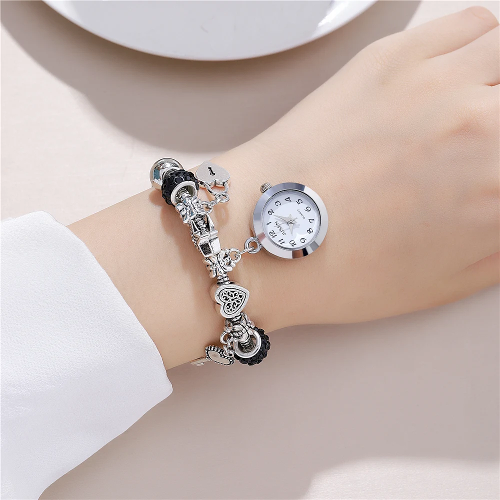 Fashion personality beads bracelet Love Key Pendant Women\'s bracelet watch