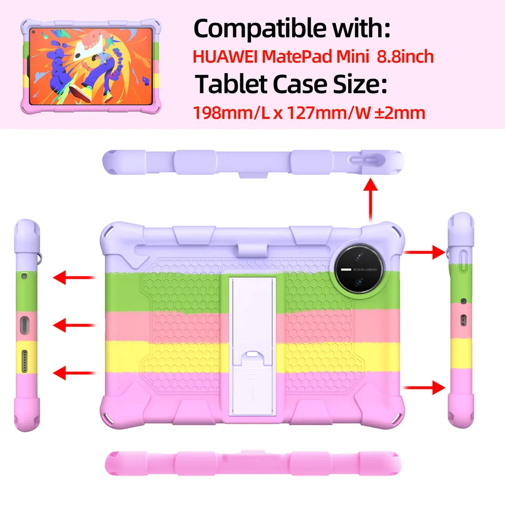 Silicone Case For Huawei MatePad Mini 8.8 inch 2025 Shockproof Back Stand Cover Protective Shell With Shoulder Strap With Pen