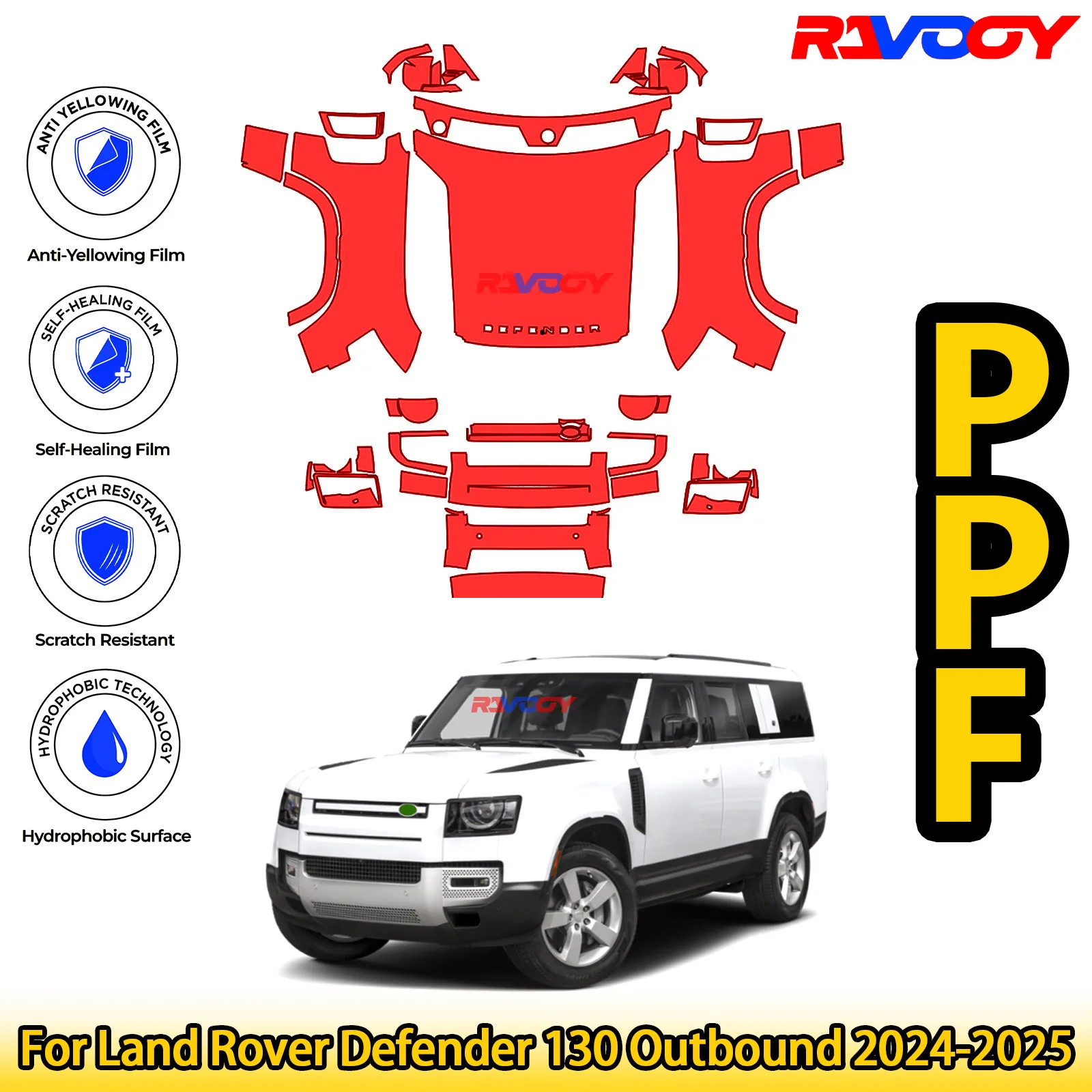 

Для Land Rover Defender 130 Outbound 2024-2025, глянцевая матовая черная предварительно вырезанная передняя пленка PPF, комплект защиты от краски