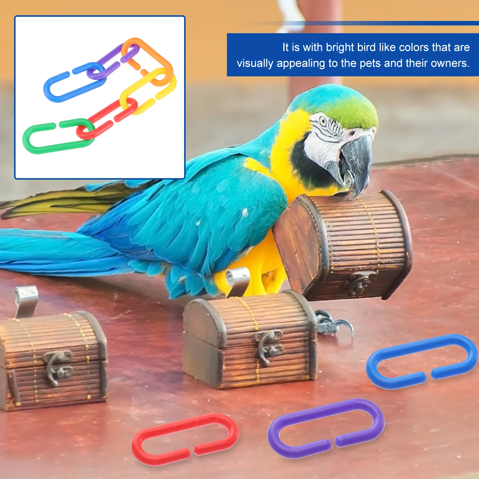 

100 pcs Plastic C-Clips Hooks Chain Links Parrot Bird Eco-Friendly Colorful Foot For Small Parrots 3.5X1.5X1.5Cm Safe