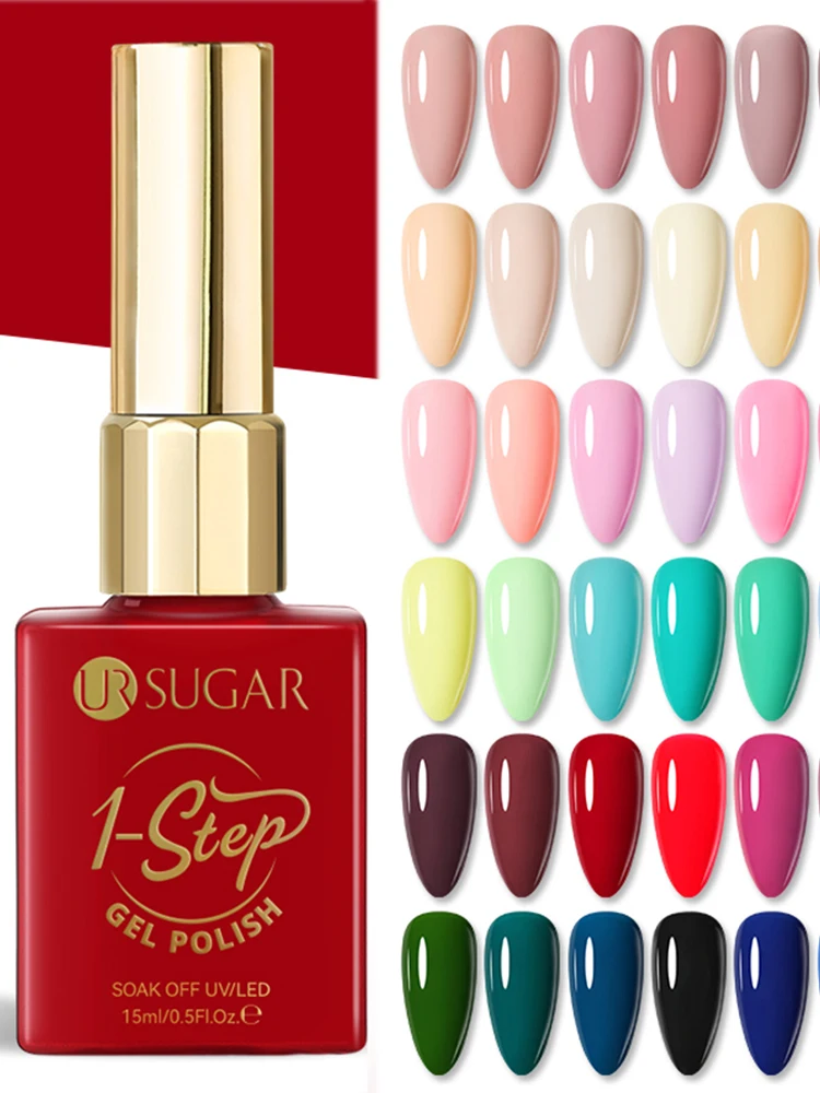 UR SUGAR 15 ml 1-Stufen-Gel-Nagellack, 3-in-1, rot, rosa, glänzend, zum Einweichen von LED-UV-Gel-Nagellack, kein Basisgel und Decklack erforderlich