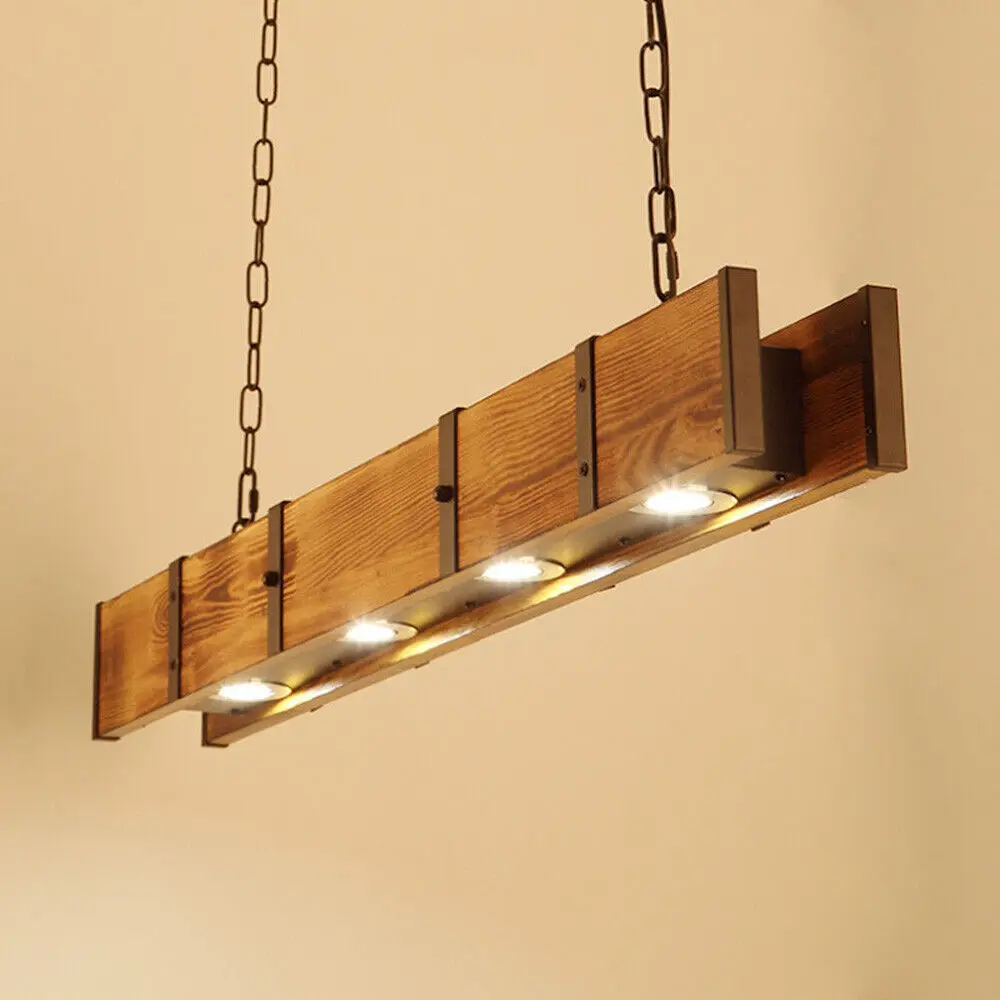 

Minimalist Dining Room Chandelier Wooden Pendant Lamp Long Strip Chandelier for Kitchen Island Vintage 4-Head Pendant Light