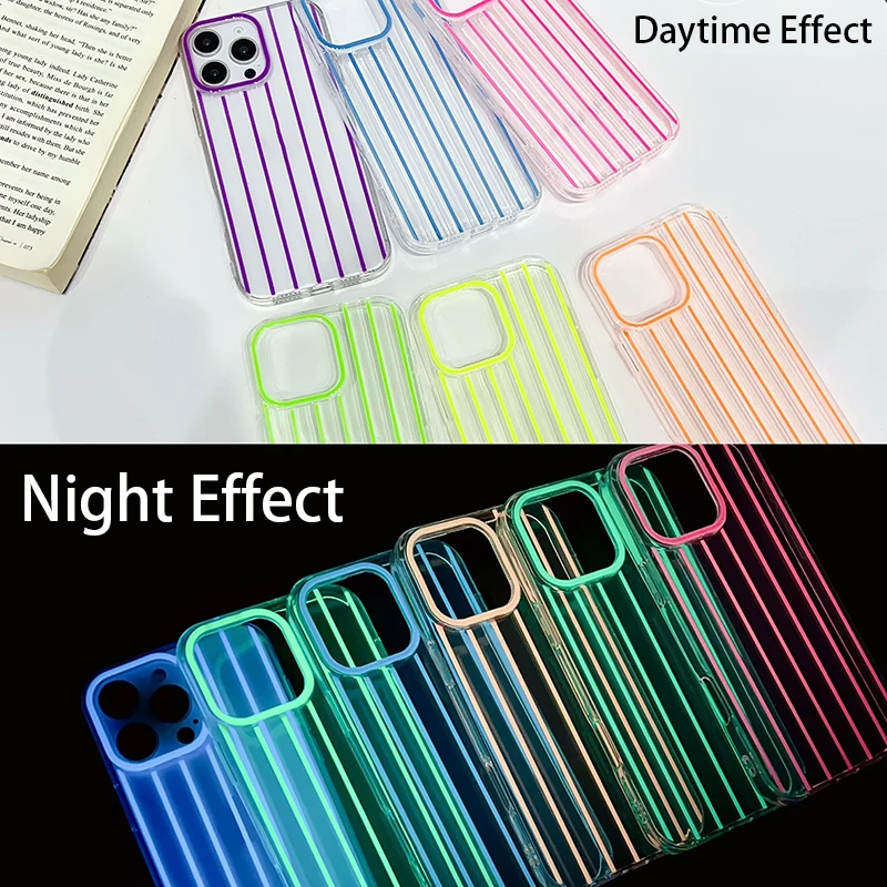 Luxury Night Light Luminous Transparent Phone Case For IPhone 16 15 14 Plus 13 12 11 Pro Max Clear Shockproof Back Cover Fundas