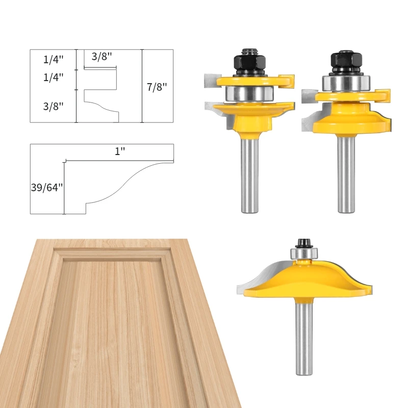 YUSUN 3PCS 8mm shank Cover 41mm Roman Ogee Stile&Rail Assembles  Router Bit Woodworking Milling Cutter For Wood Tools