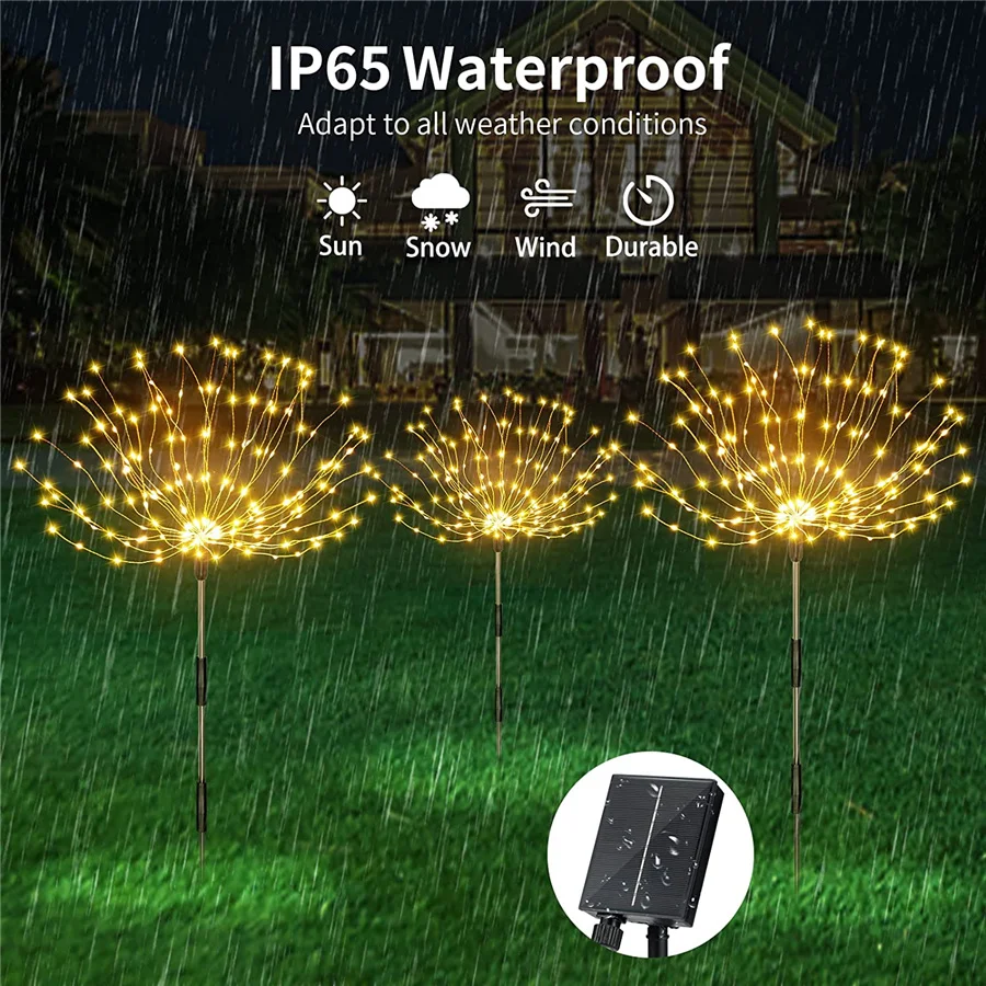 2023 New Solar Led Firework Light Outdoor Waterproof 4 IN 1 Dandelion Landscape Lawn Lamps for Christmas Garden Holiday  Decor #3