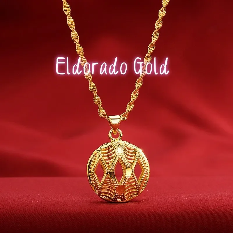 

2025 Boutique AU999 Gold Necklace Pendant Women's 24K Pure Gold Jewelry Real Gold Round Hollow Clavicle Chain Girlfriend
