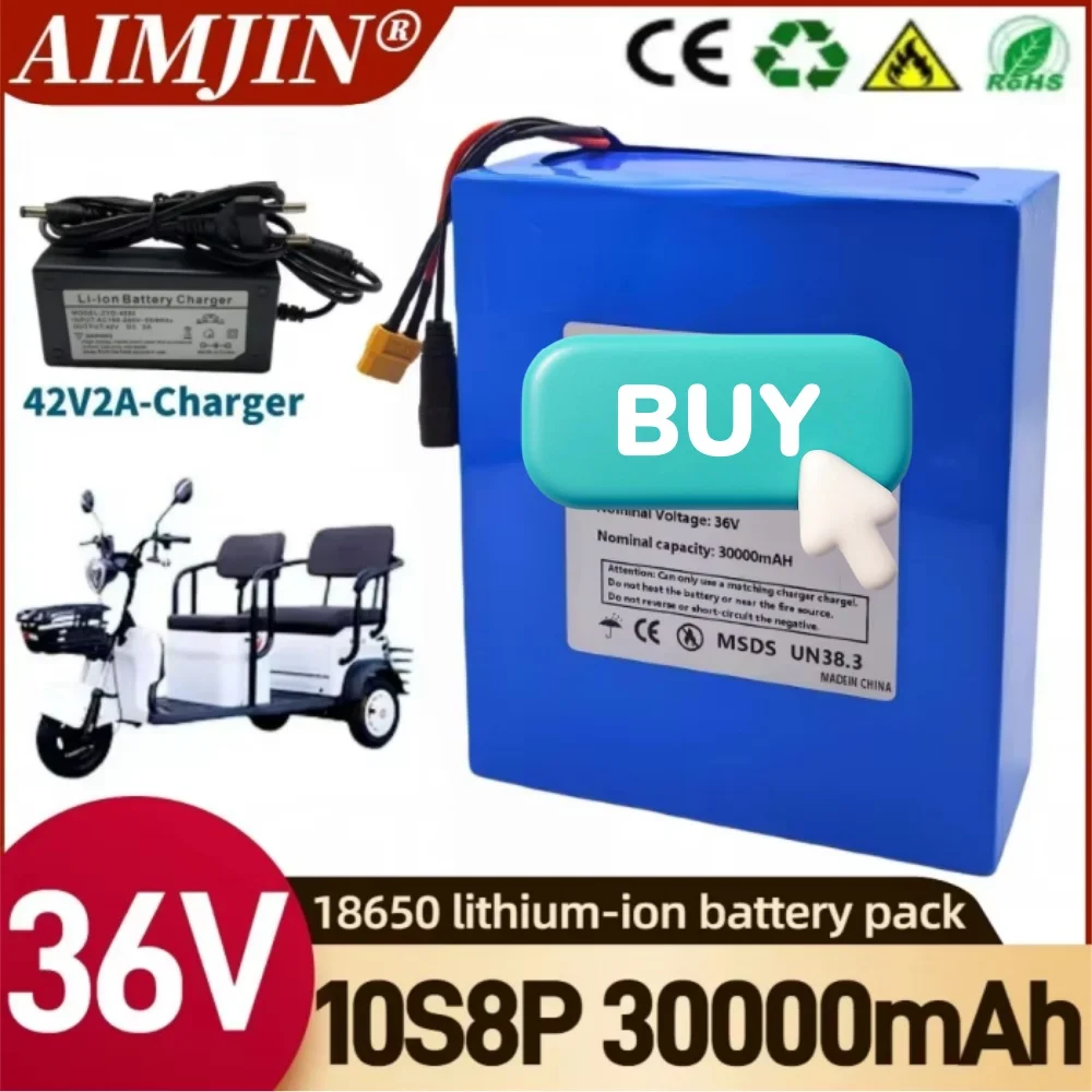 

10S8P 36 В 30 Ач литиевый аккумулятор класса A 18650, встроенный BMS 1500 Вт, разрядный для электросамокатов, электромобилей, велосипедов