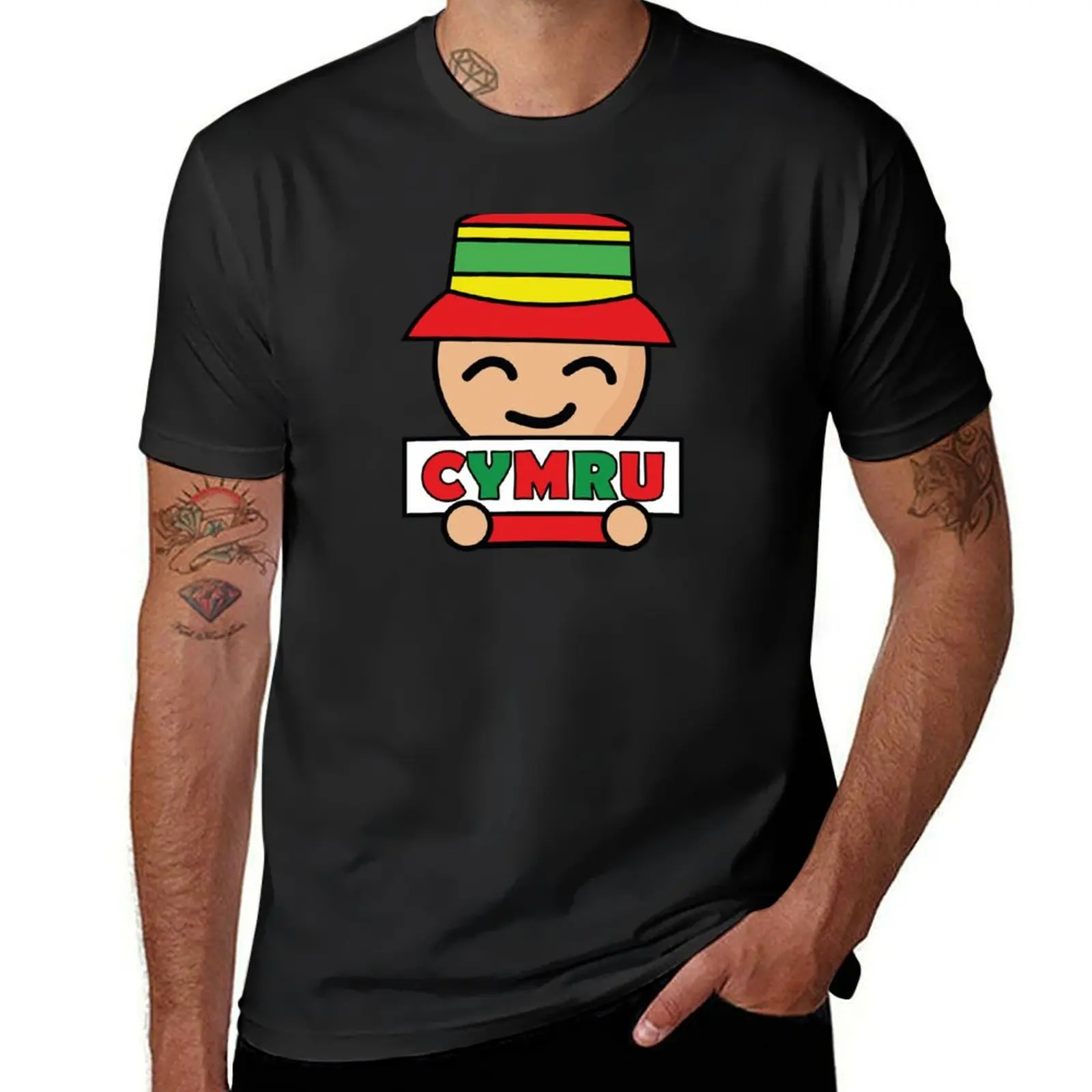 Cartoon Wales football fan holding a Cymru sign T-Shirt sweat korean fashion sports fans mens white t shirts