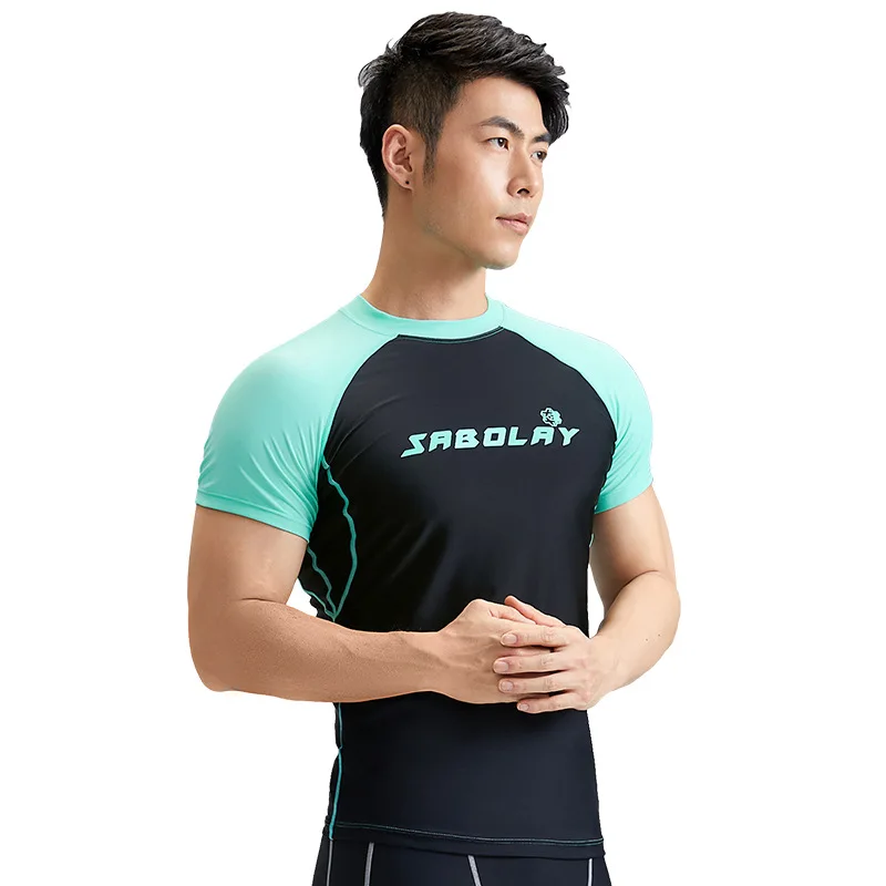 Men Rashguard Upf50+ Sun Protection Surf T-Shirt Plus Size Quick-Drying Lycra Beach Shirt