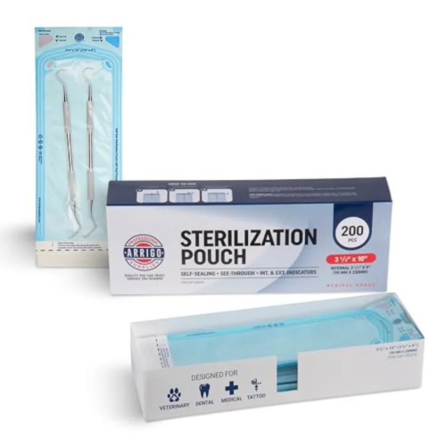 Arrigo Self-Sealing Sterilization Pouches 0 Count Autoclave Bags with Internal and Dual Int/Et Indicators Late-Free Medical-Gra