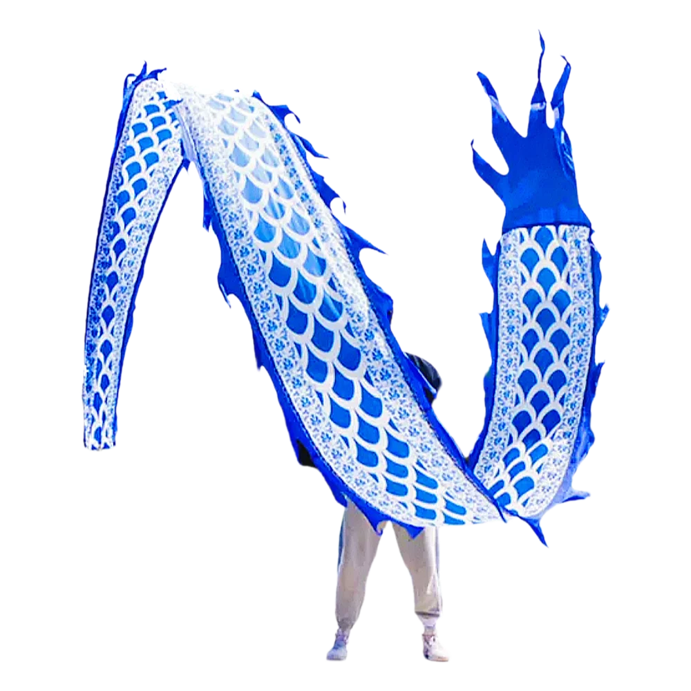 Blue Dragon Ribbon Poi, Celadon Blue Fantasy Dragon Streamer for Outdoor Fitness, Theatrical Stage Show, Dance Performance