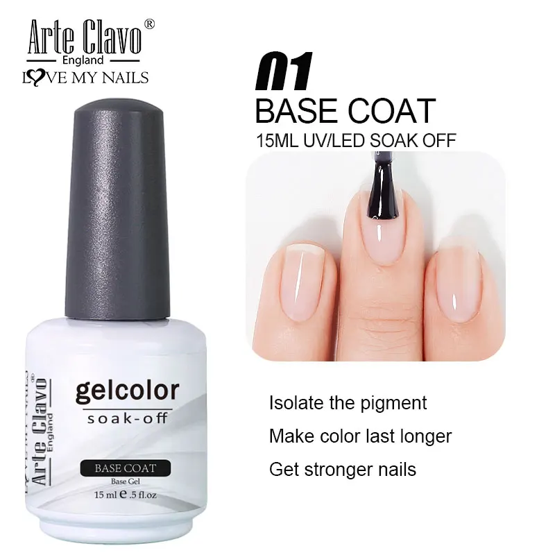 Arte Clavo Top Gel Polonês 15ml Verniz Semi Permanente Função Base Gel Super Top Coat Transparente Gel Unhas Soak Off Gel