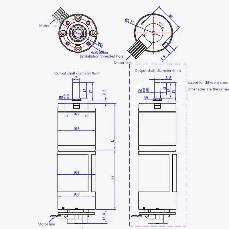 Motoriduttore CC planetario a coppia elevata Velocità regolabile Encoder 555 invertito 36 mm Max 200 kg. cm