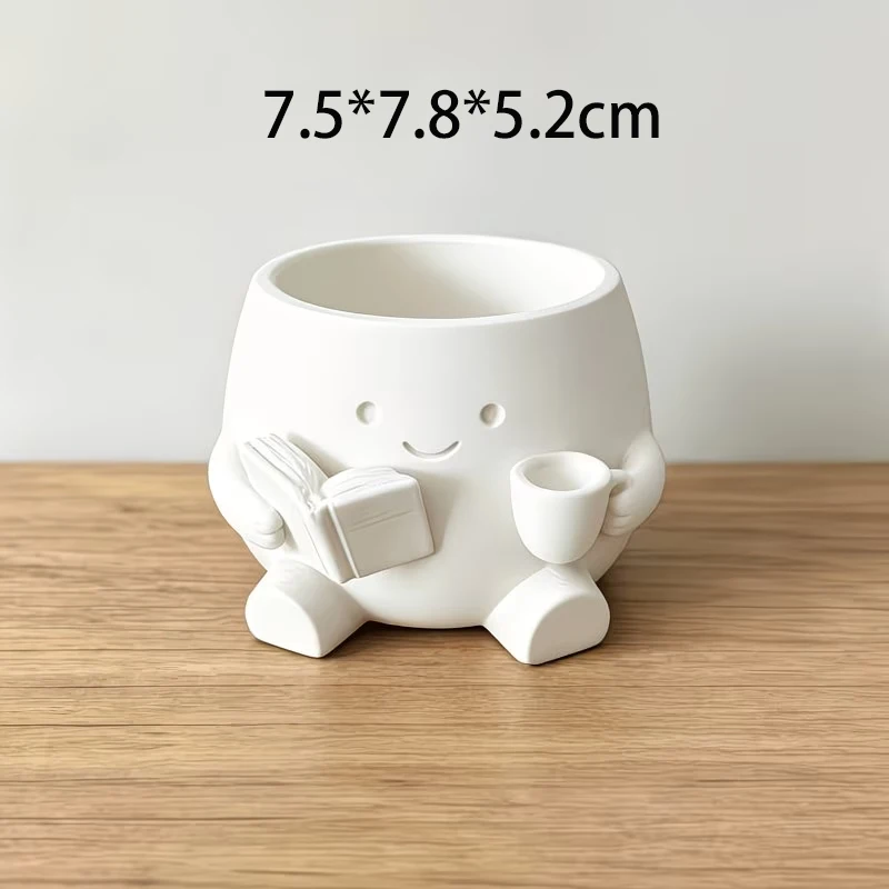 Reading Character 3D Printed Succulent Planter Cute Pot Flower Cup Creative Desktop Plant Container Whimsical Tabletop Ornament