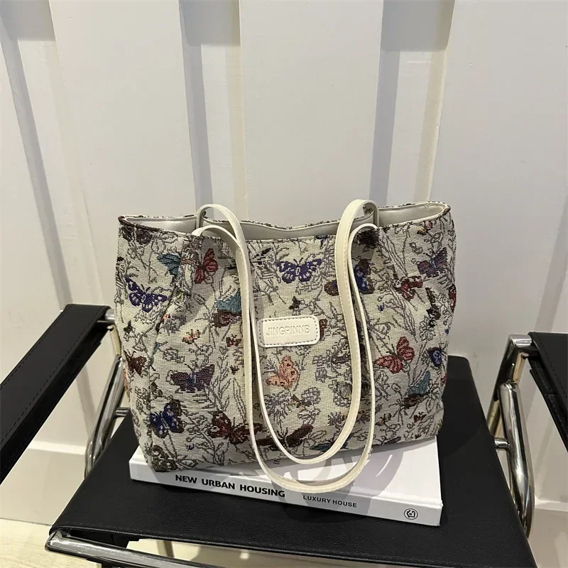 

High school student class canvas bag women's fashion tote bag women's butterfly print shoulder bag