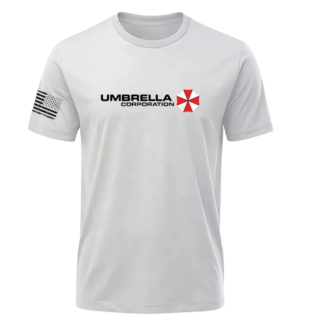 Resident Evil T-Shirt - White Base with Black Logo & Red Umbrella Emblem Premium Horror Game Merch for Franchise Fans