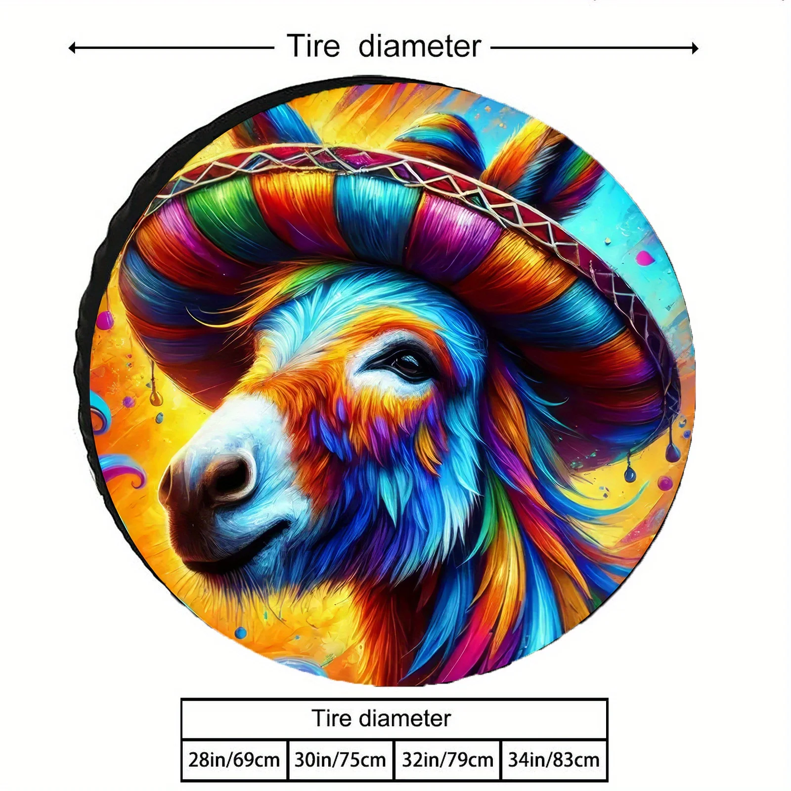 1pc Vibrant Donkey Design Polyester Spare Tire Cover - UV & Dust Protection, Colorful Rainbow Pattern, Fits Trailers, Cars, Truc